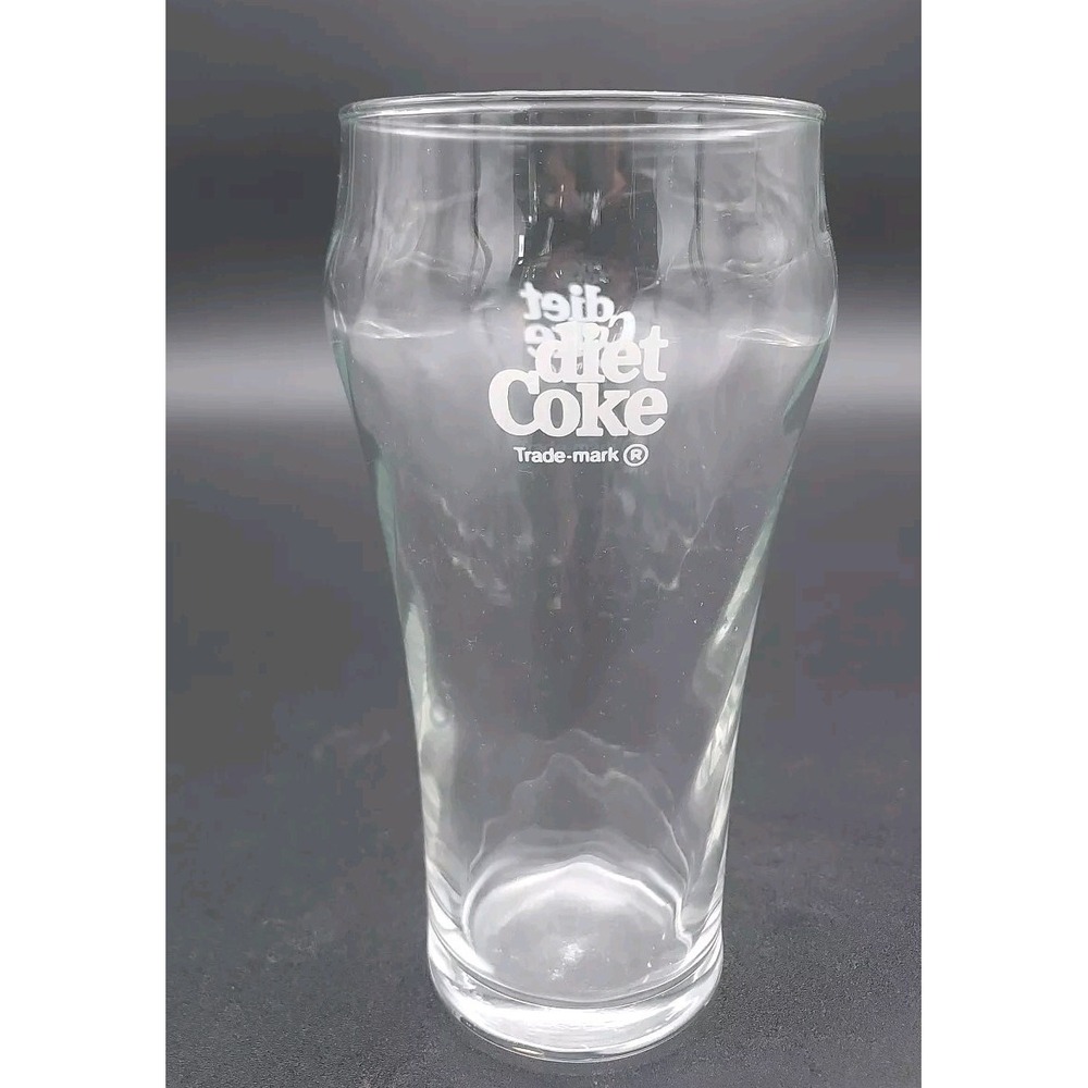 Diet Coke 6" Tumbler Glass, Bell Shaped Swirl Pattern White Logo EUC